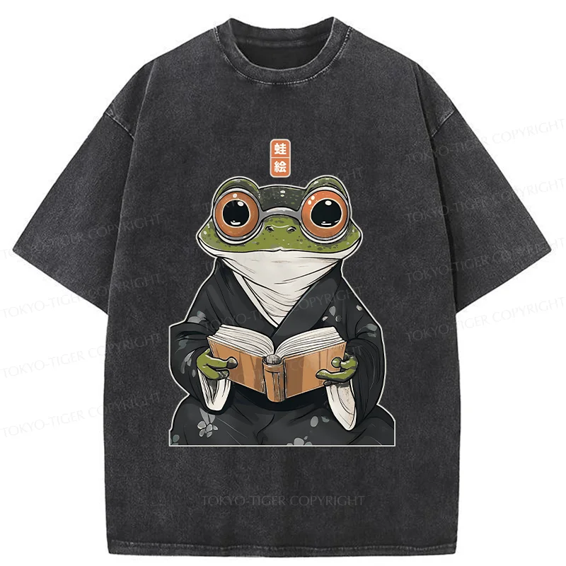 Tokyo-Tiger Frog Reading Washed T-Shirt