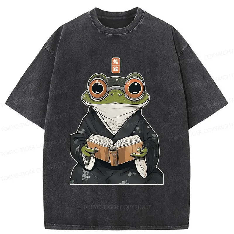 Tokyo-Tiger Frog Reading Washed T-Shirt