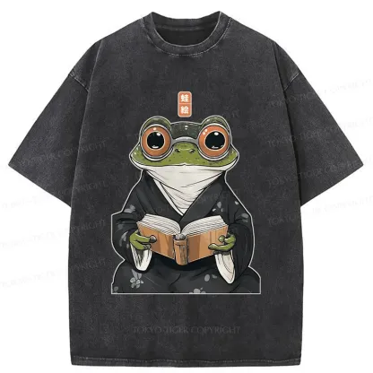 Tokyo-Tiger Frog Reading Washed T-Shirt