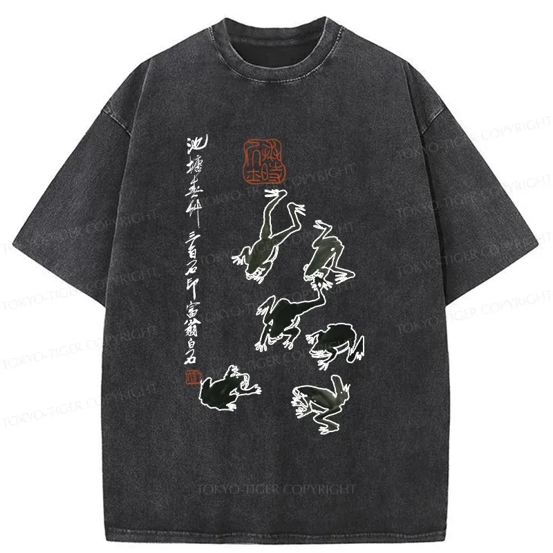 Tokyo-Tiger Retro Japanese Frog Washed T-Shirt