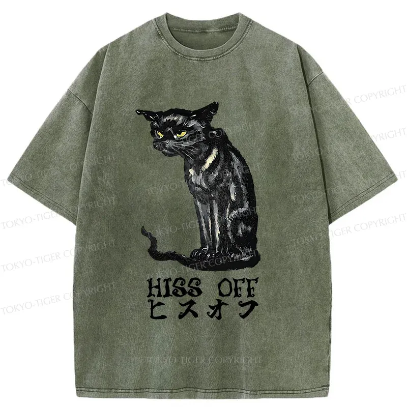 Tokyo-Tiger Watchful Black Cat Washed T-Shirt