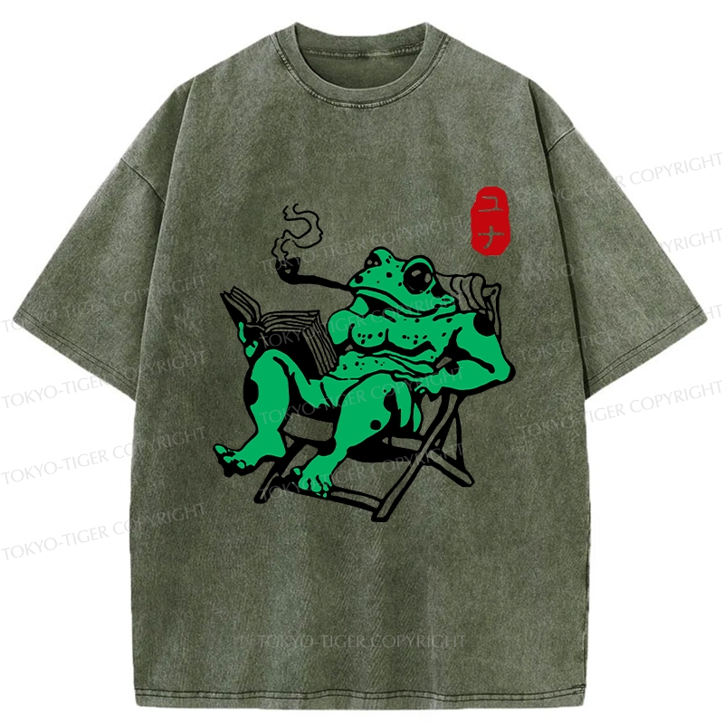 Tokyo-Tiger Muscle Frog Reading Washed T-Shirt