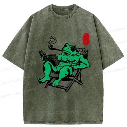 Tokyo-Tiger Muscle Frog Reading Washed T-Shirt