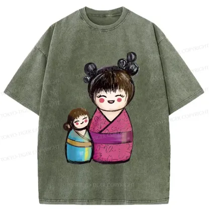 Tokyo-Tiger Geisha Doll Washed T-Shirt