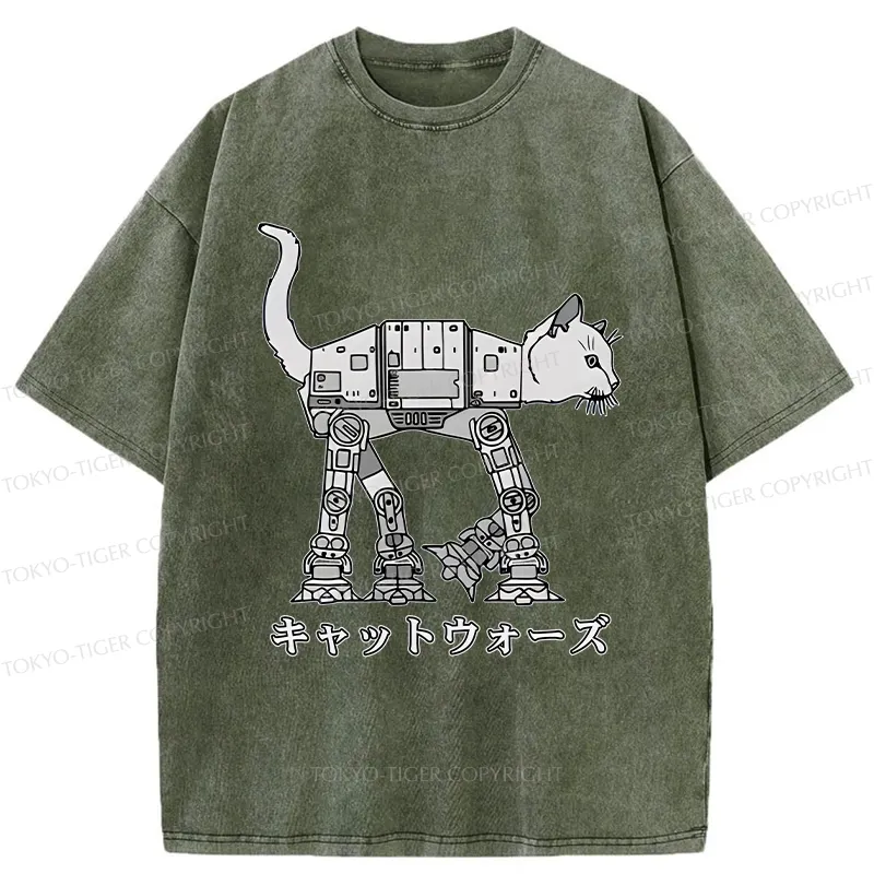 Tokyo-Tiger Cat Wars Washed T-Shirt