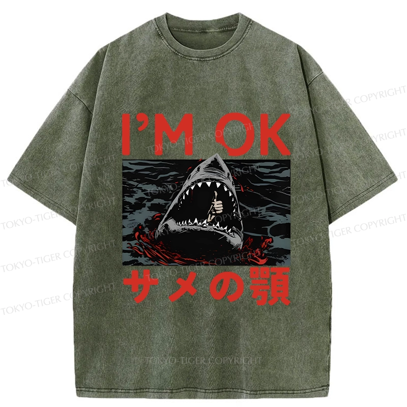 Tokyo-Tiger Funny I'm Ok Washed T-Shirt