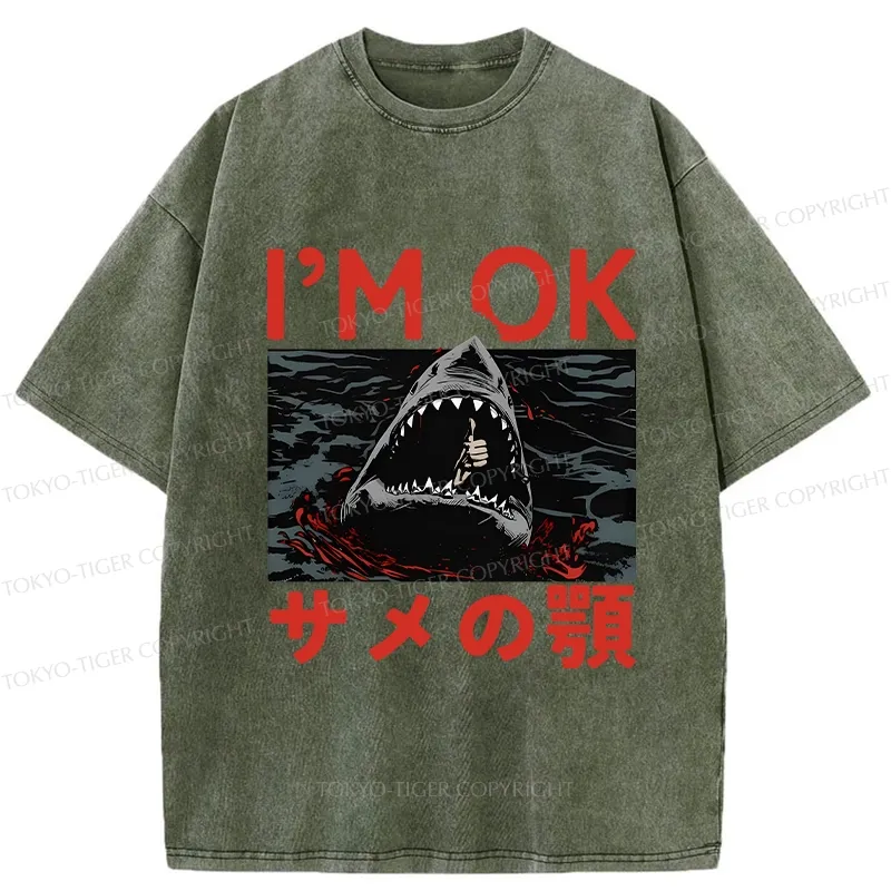 Tokyo-Tiger Funny I'm Ok Washed T-Shirt
