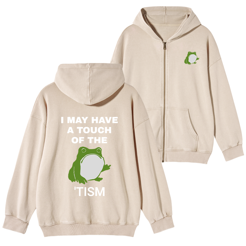 Tokyo-Tiger Funny Frog Flipping The Bird Washed Zip Hoodie