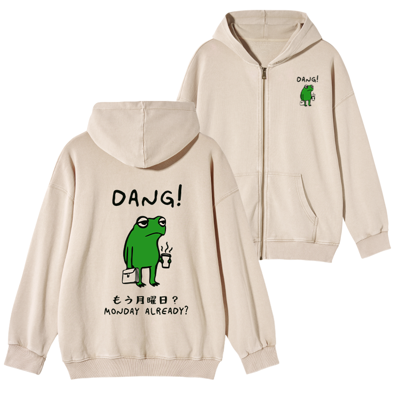 Tokyo-Tiger Is It Already Monday Washed Zip Hoodie