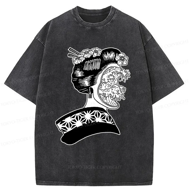 Tokyo-Tiger Horror Geisha And Wave Washed T-Shirt