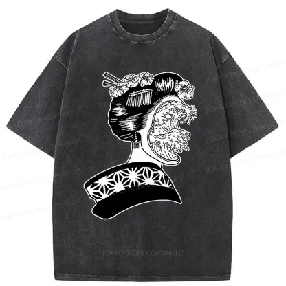 Tokyo-Tiger Horror Geisha And Wave Washed T-Shirt