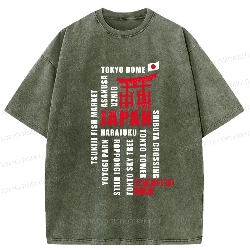 Tokyo-Tiger Japan Attractions Collection Washed T-Shirt