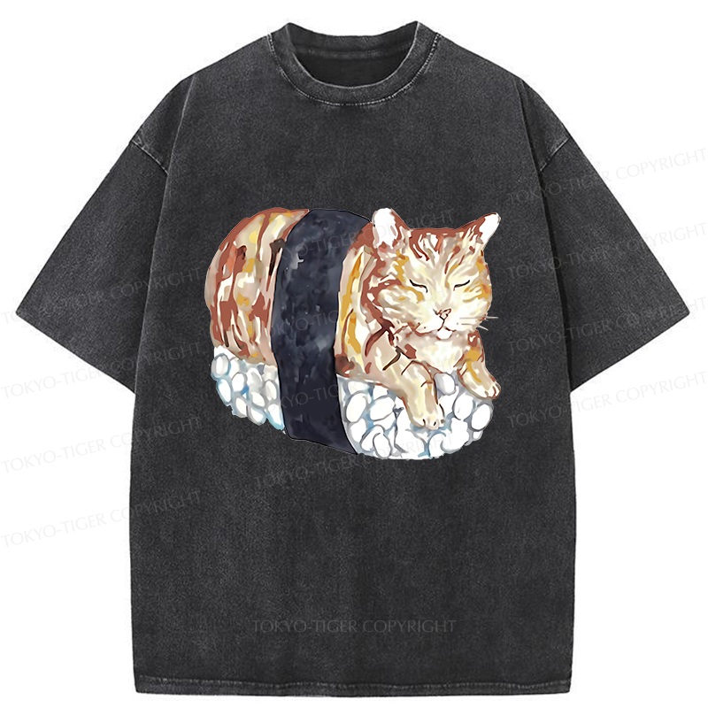 Tokyo-Tiger Sushi Cat Washed T-Shirt