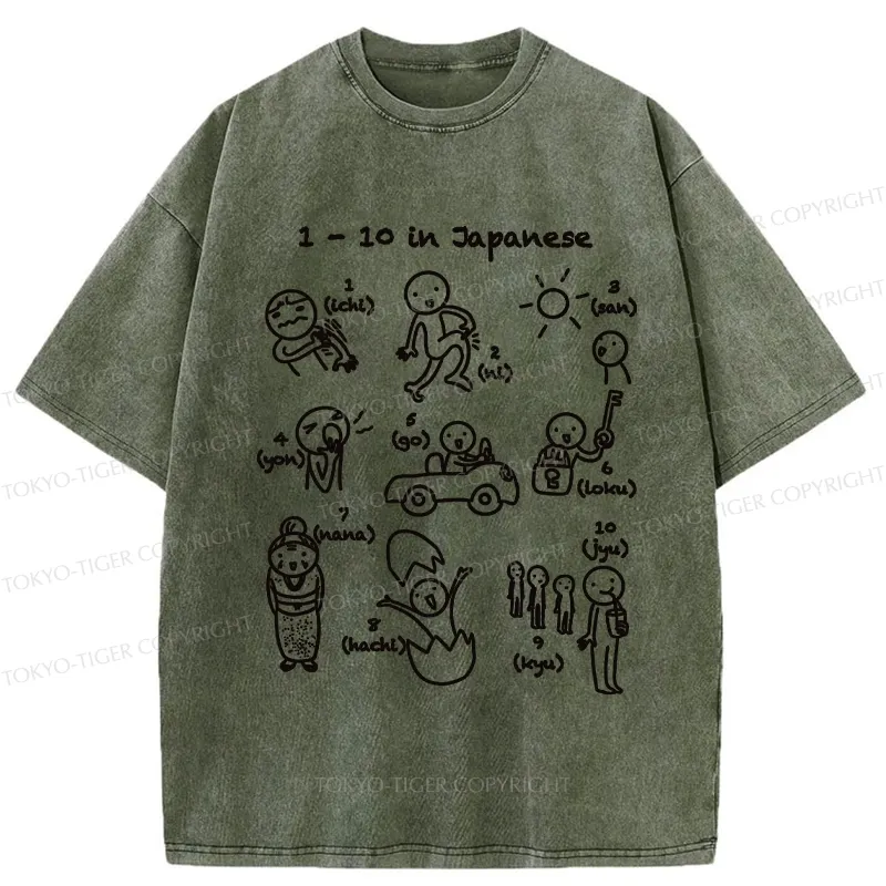 Tokyo-Tiger Funny 1-10 In Japanese Washed T-Shirt