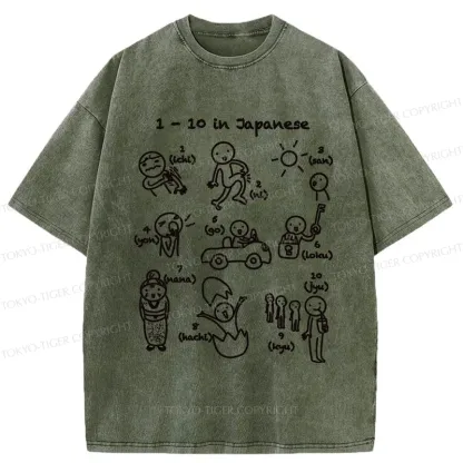 Tokyo-Tiger Funny 1-10 In Japanese Washed T-Shirt