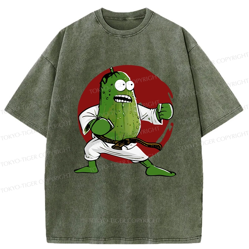 Tokyo-Tiger Pickle Self Defense Funny Washed T-Shirt