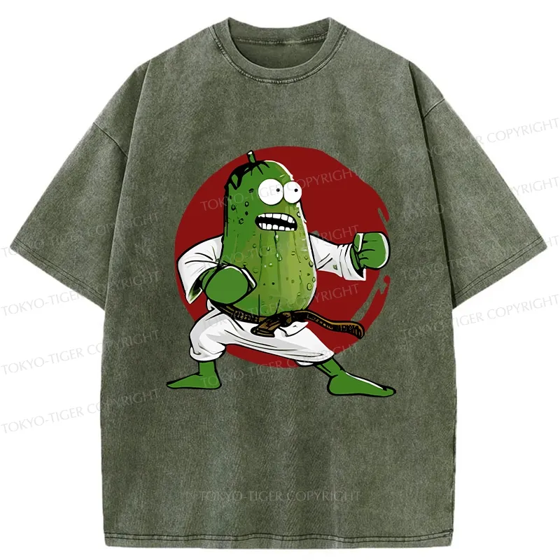 Tokyo-Tiger Pickle Self Defense Funny Washed T-Shirt
