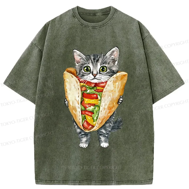 Tokyo-Tiger Kawaii Taco Cat Washed T-Shirt