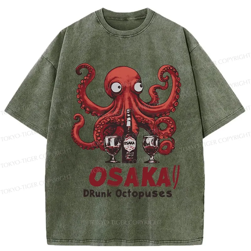 Tokyo-Tiger Osaka Drunk Octopus Washed T-Shirt