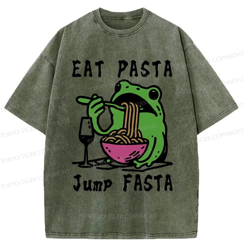 Tokyo-Tiger Eat Pasta Jump Fasta Washed T-Shirt