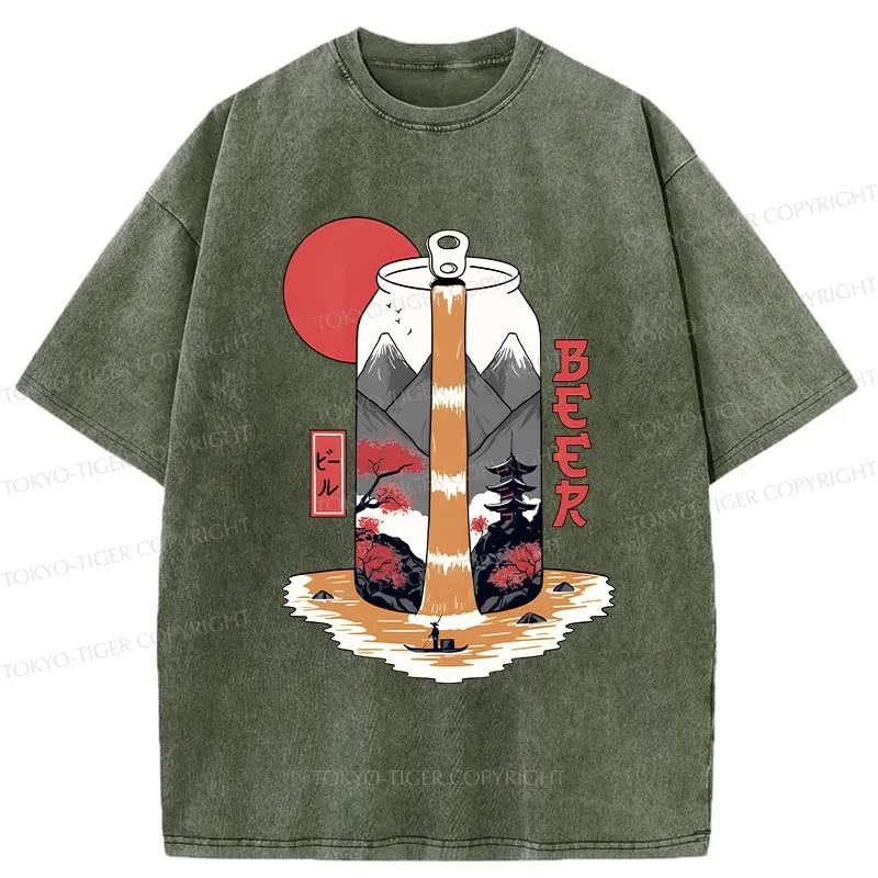 Tokyo-Tiger Japanese Retro Beer Landscape Washed T-Shirt