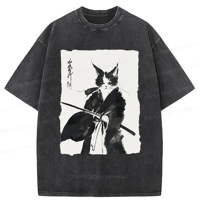 Tokyo-Tiger Retro Warrior Cat Washed T-Shirt