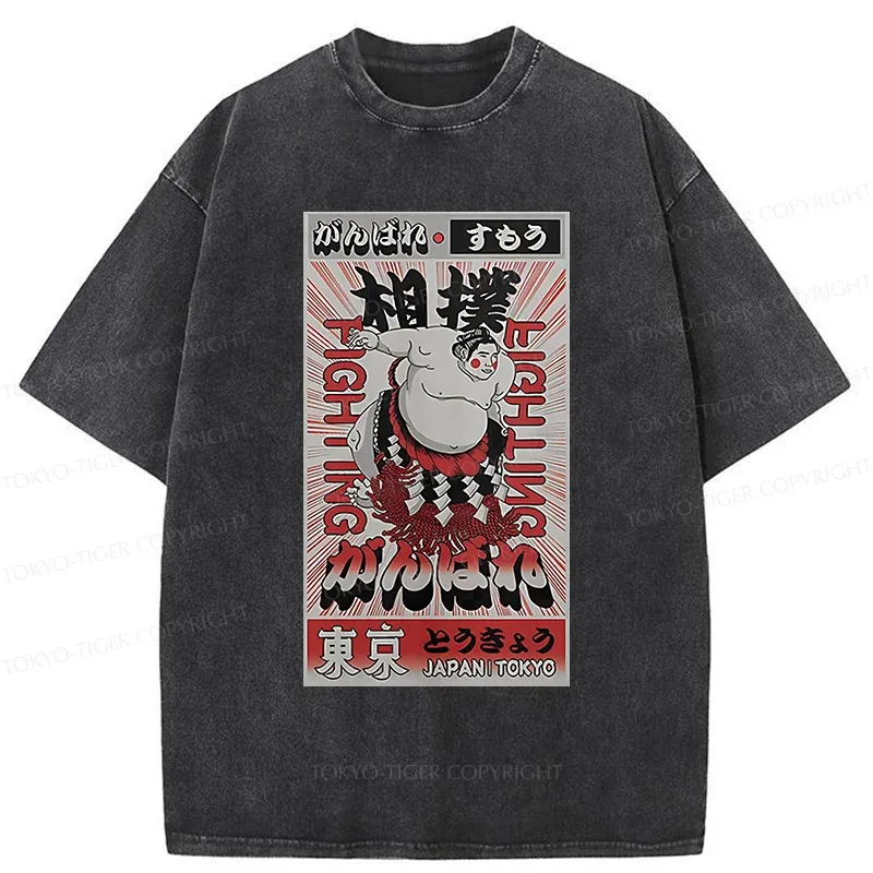Tokyo-Tiger Vintage Sumo Poster Washed T-Shirt