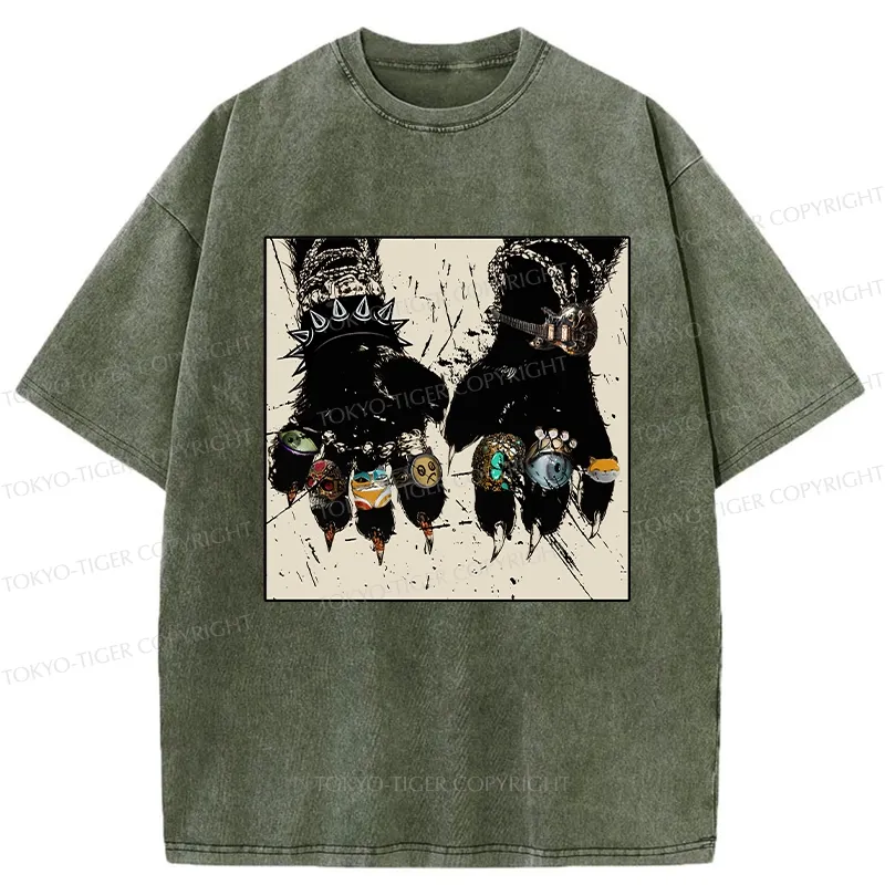 Tokyo-Tiger Funny Rich Cat Washed T-Shirt