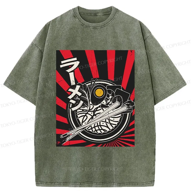 Tokyo-Tiger Vintage Ramen Poster Washed T-Shirt