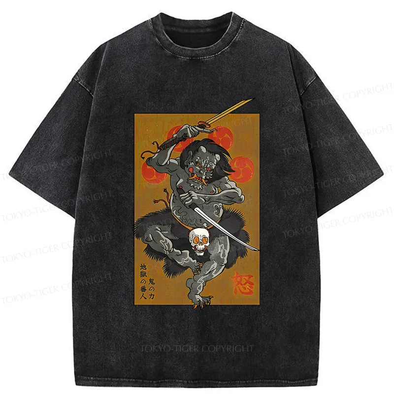 Tokyo-Tiger Japanese Yokai Hell Ghost Washed T-Shirt