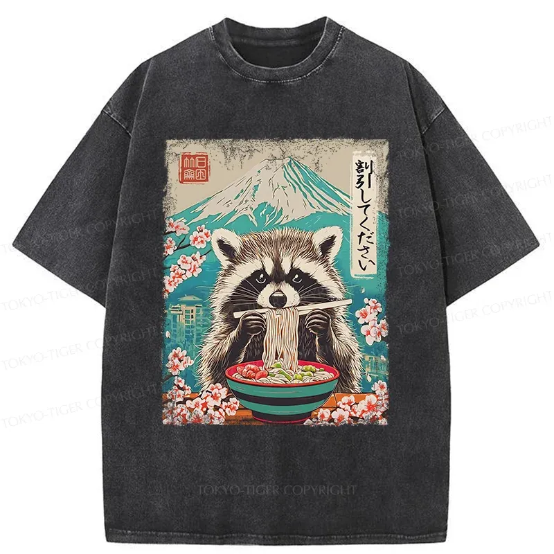 Tokyo-Tiger Please Give Raccoon A Discount Washed T-Shirt