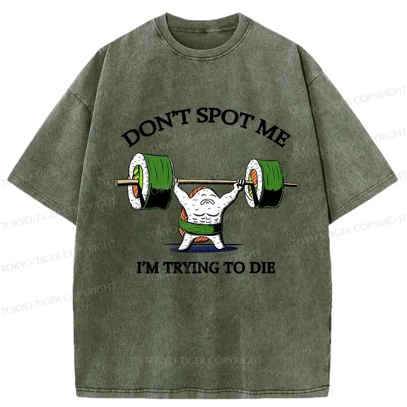 Tokyo-Tiger Funny Sushi Weightlifting Fitness Washed T-Shirt Sale