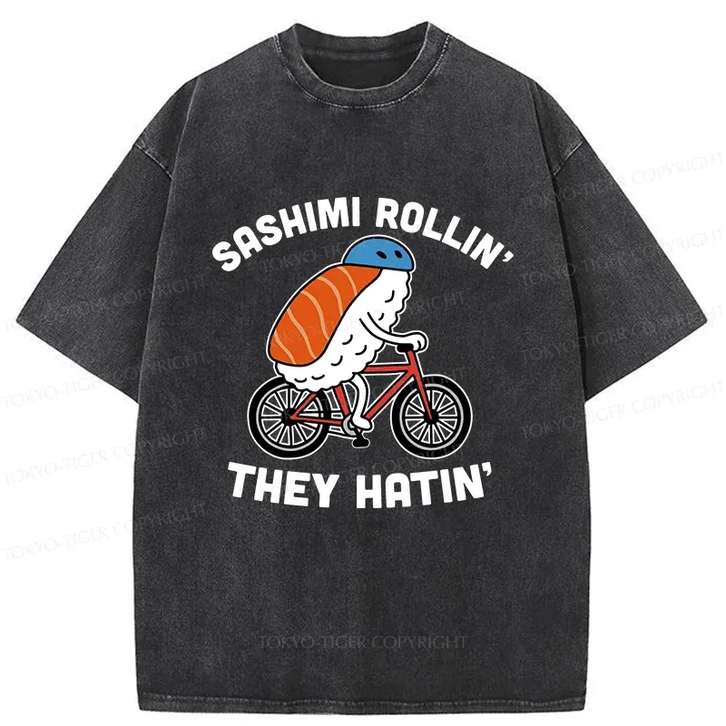 Tokyo-Tiger Sushi On a Bike Washed T-Shirt