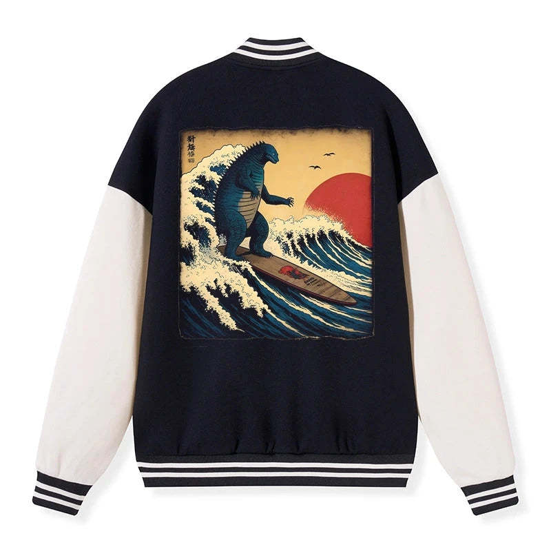 Tokyo-Tiger The Great Wave Embroidery Varsity Jacket Sale