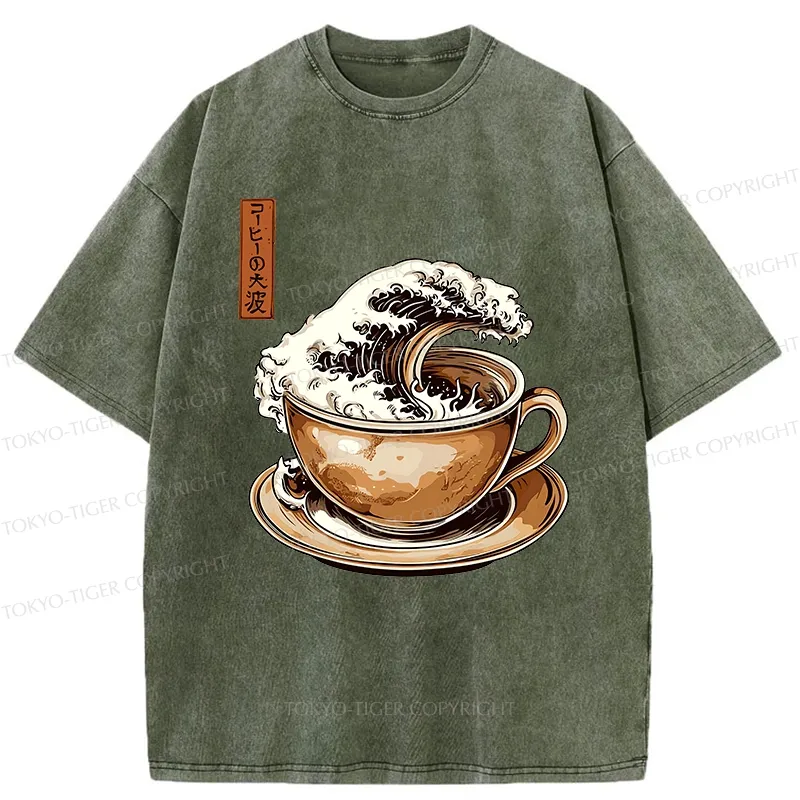 Tokyo-Tiger The Great Coffee Wave Washed T-Shirt