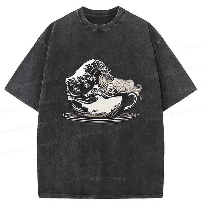 Tokyo-Tiger Vintage Coffee Wave Washed T-Shirt