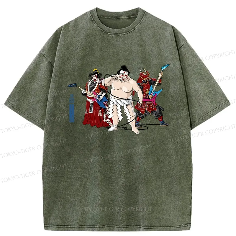 Tokyo-Tiger The Rock Kabuki Samurai Sumo Washed T-Shirt