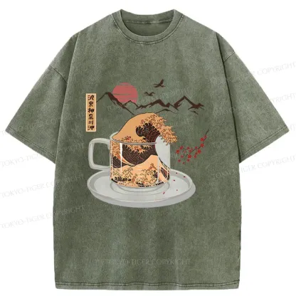 Tokyo-Tiger Vintage Coffee Wave Washed T-Shirt