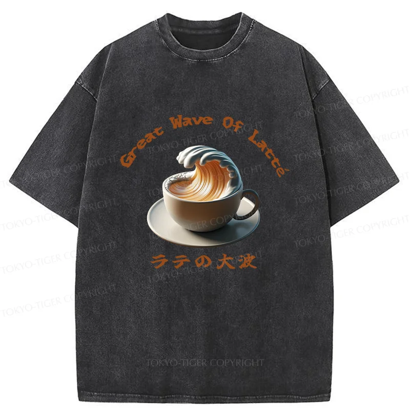 Tokyo-Tiger Latte Wave Washed T-Shirt
