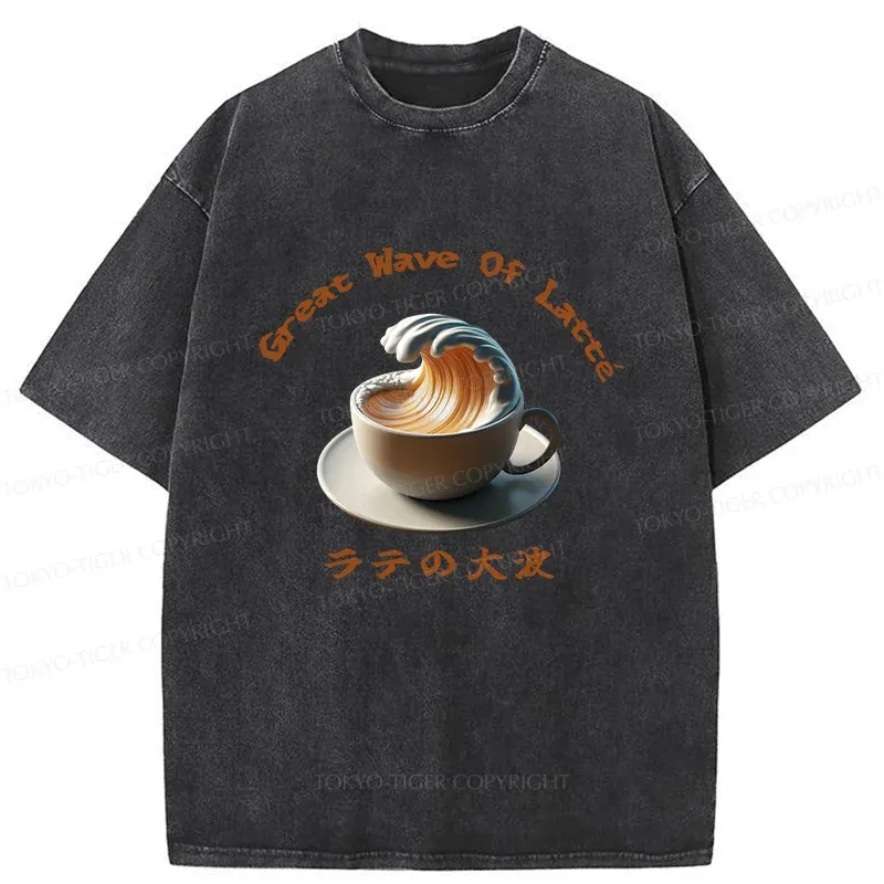 Tokyo-Tiger Latte Wave Washed T-Shirt