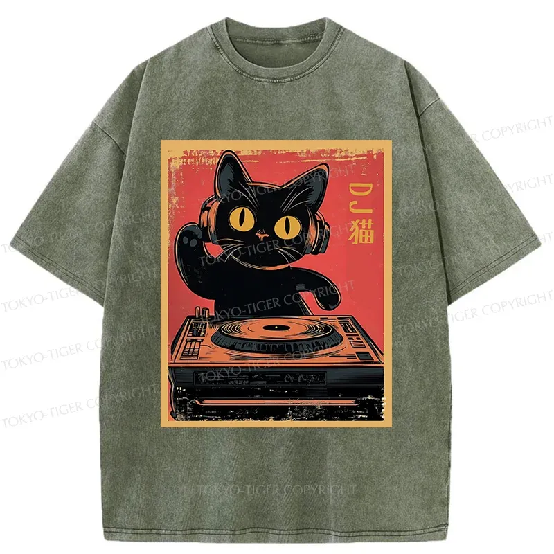 Tokyo-Tiger DJ Cat Washed T-Shirt