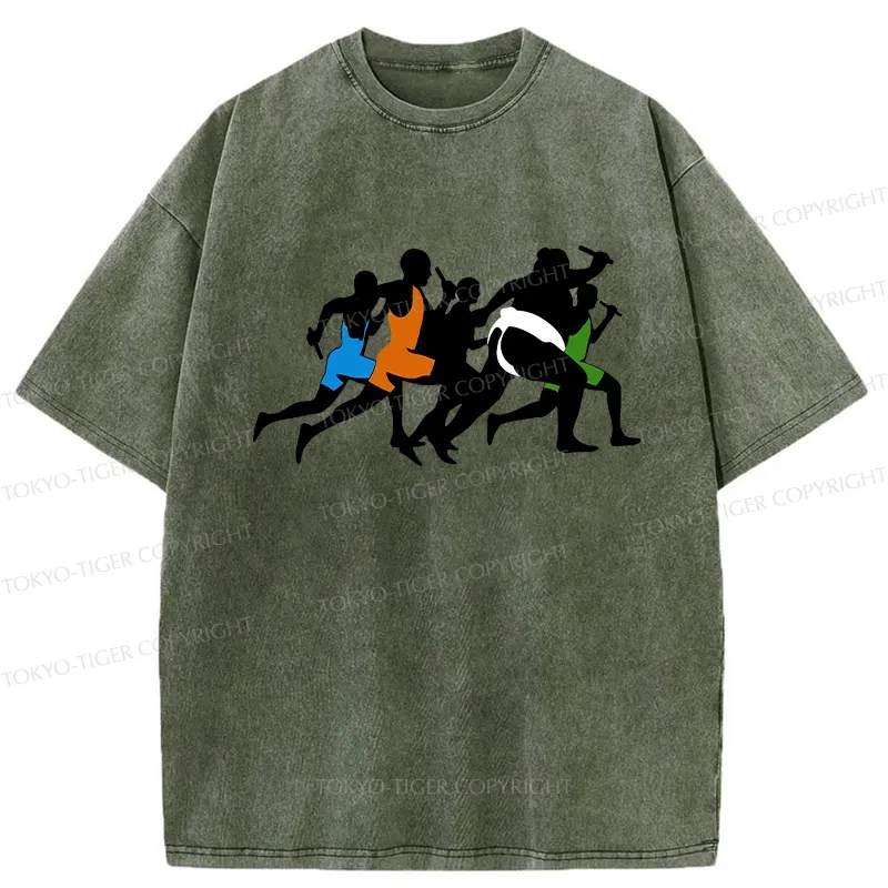 Tokyo-Tiger Funny Sumo Race Washed T-Shirt