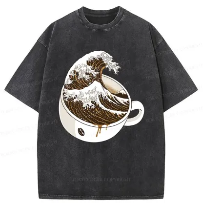 Tokyo-Tiger Tilted Coffee Wave Washed T-Shirt