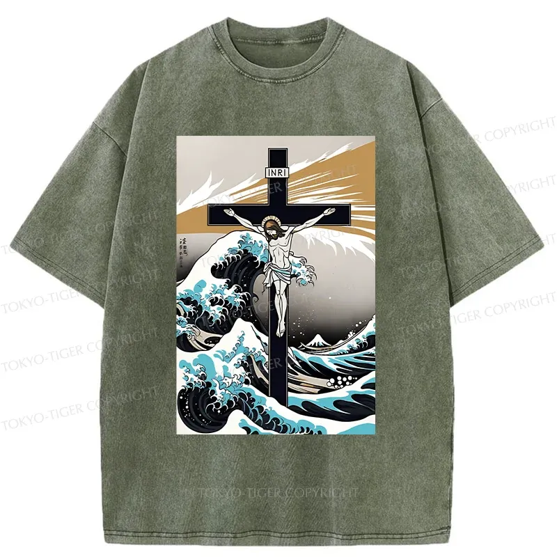 Tokyo-Tiger Crucified Jesus Washed T-Shirt
