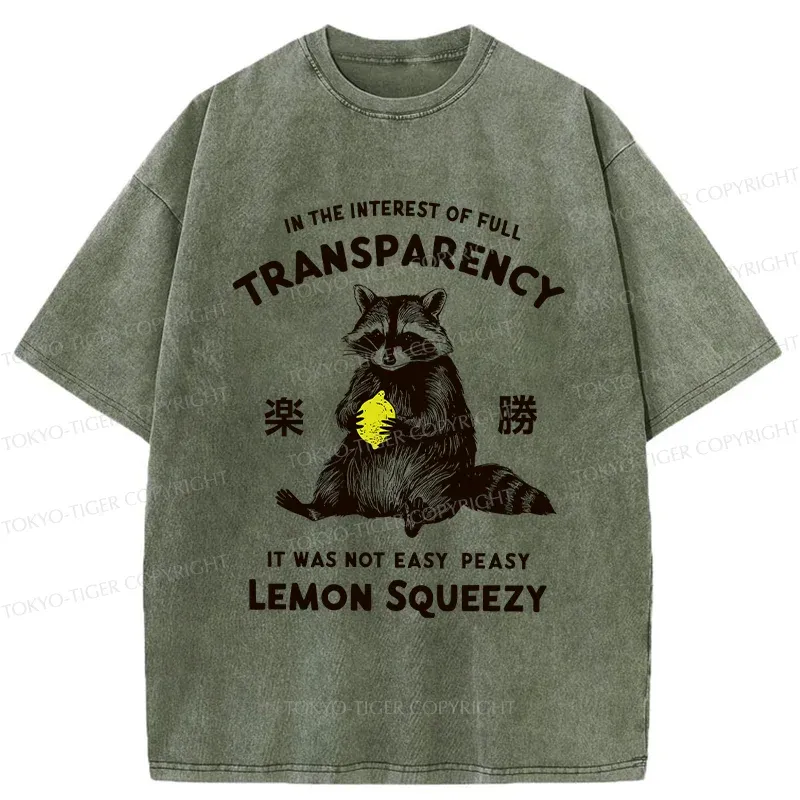 Tokyo-Tiger Raccoon Holding A Lemon Washed T-Shirt