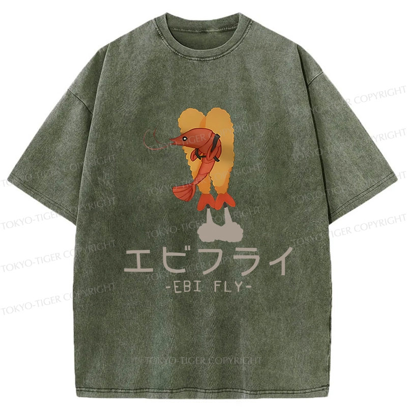 Tokyo-Tiger Yummy Fried shrimp Washed T-Shirt