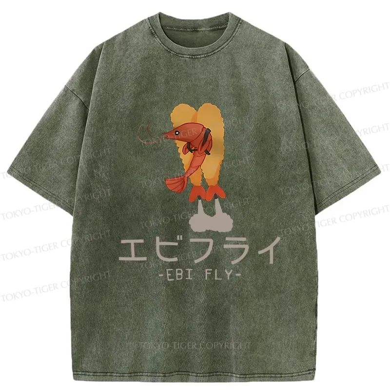 Tokyo-Tiger Yummy Fried shrimp Washed T-Shirt