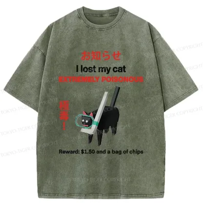 Tokyo-Tiger Find The Toxic Black Cat Funny Washed T-Shirt