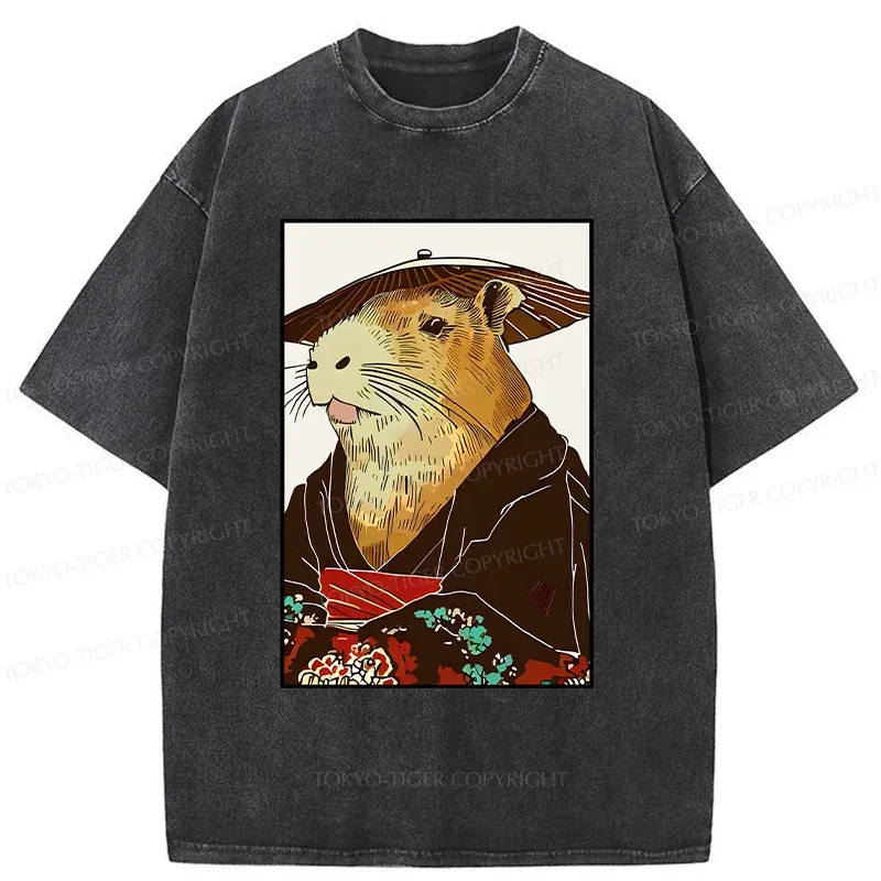 Tokyo-Tiger Capybara In Kimono Washed T-Shirt