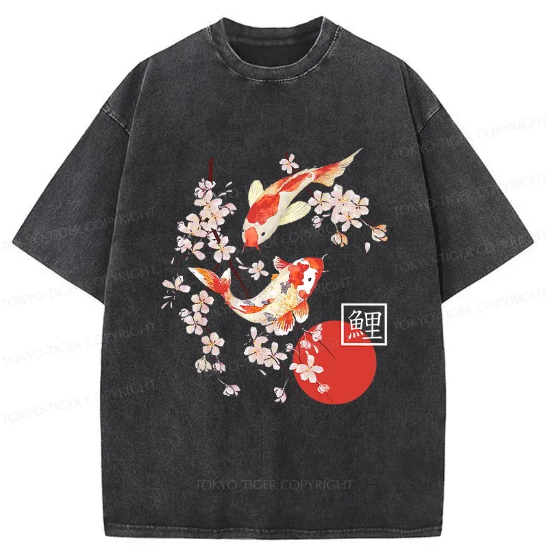Tokyo-Tiger Japanese Auspicious Carp Washed T-Shirt
